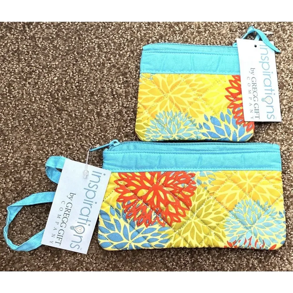 NWT Gregg Gift Co Ins. Quilted Mums Tote Bag NWT Zip Top + Wristlet Coin Purse